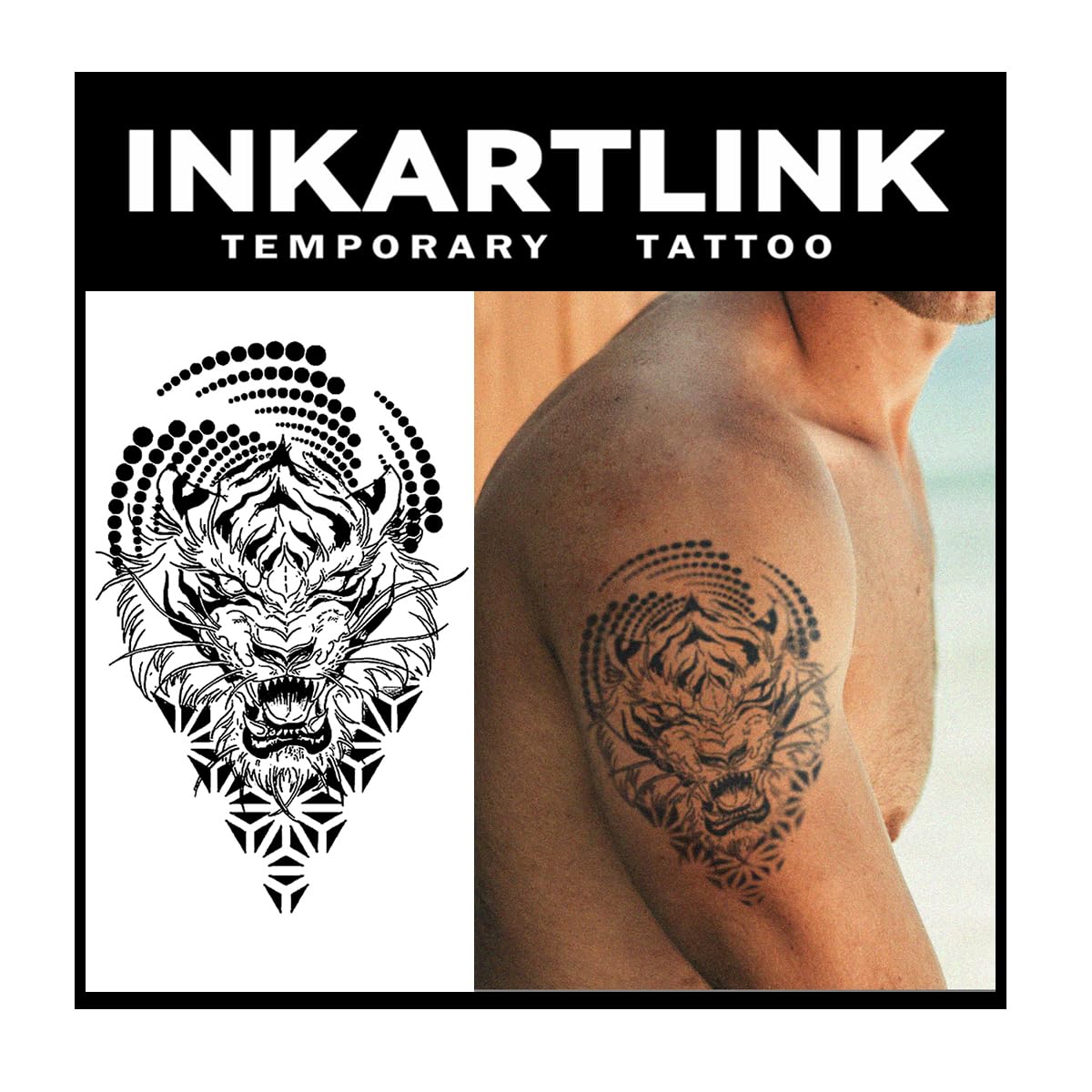 Inkartlink Hurricane Tiger Extra-Large Semi Permanent Tattoo - Waterproof, Realistic Design, 1-2 Weeks