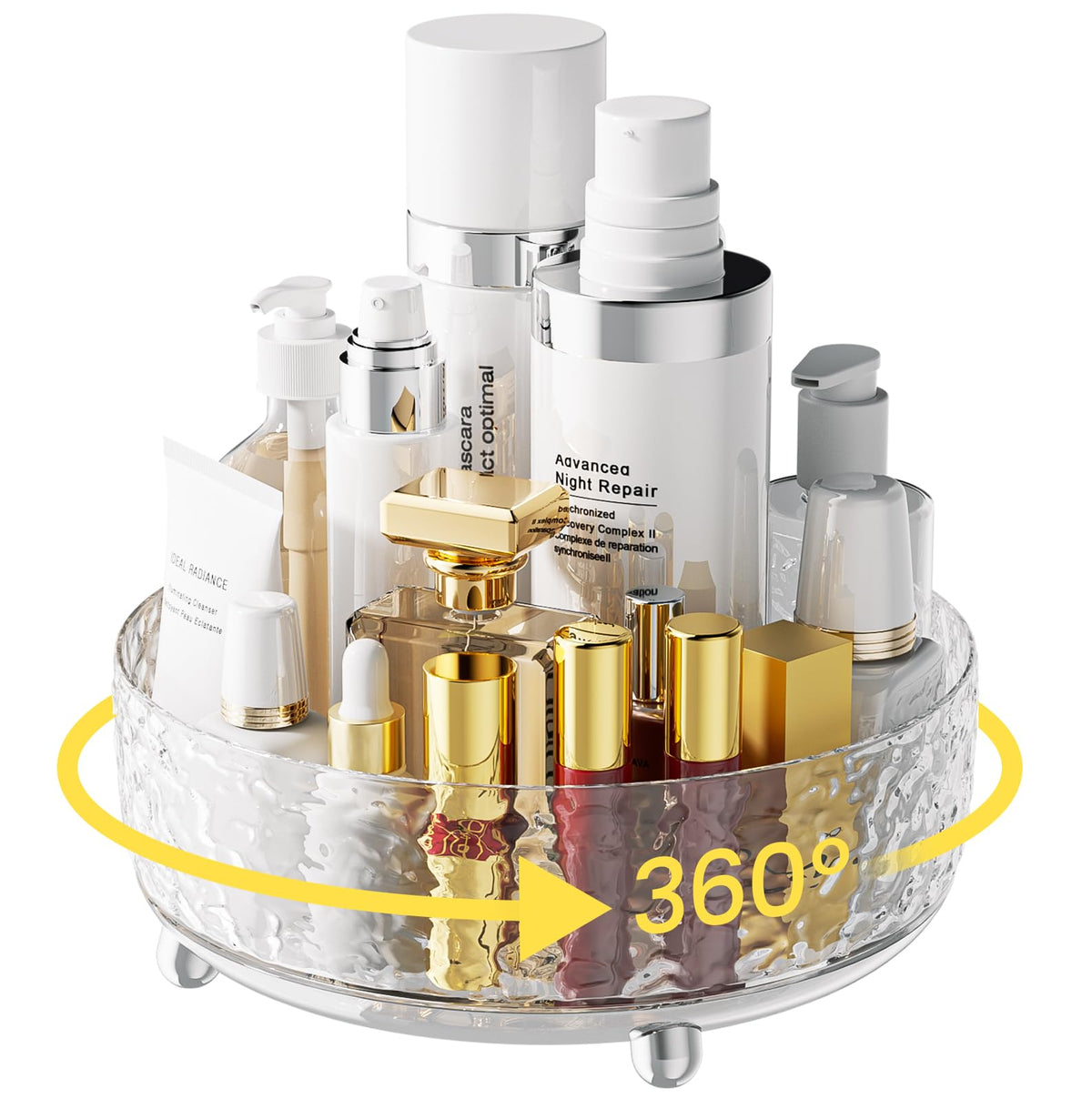 A-Lugei 9&quot; Clear Plastic Makeup Organizer - 360° Rotating Perfume & Skincare Storage For Vanity