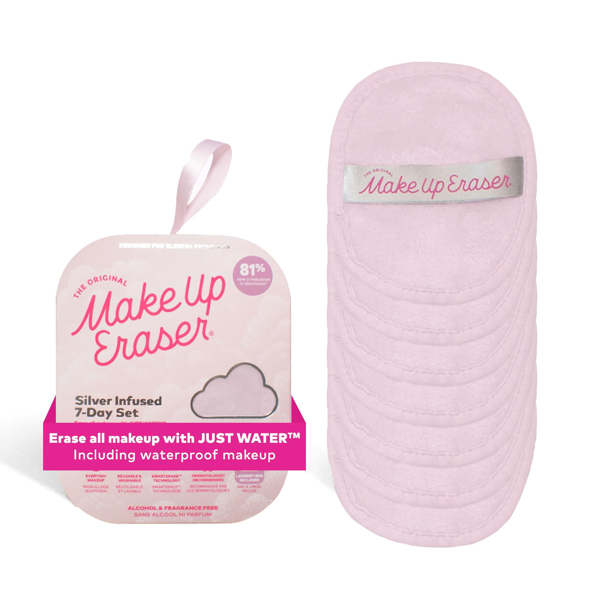 Makeup Eraser 7-Day Set - Silver Infused Makeup Remover Cloths, Waterproof Formula, 7Ct.