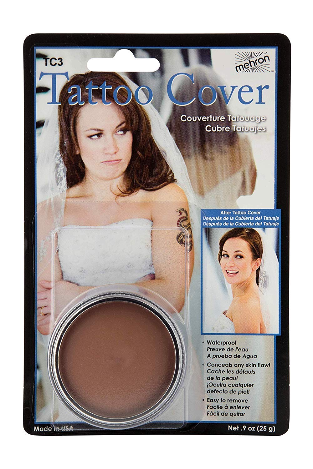 Mehron Tattoo Cover Makeup, Medium Color, 0.9 Oz - Flawless Concealer For Body Art