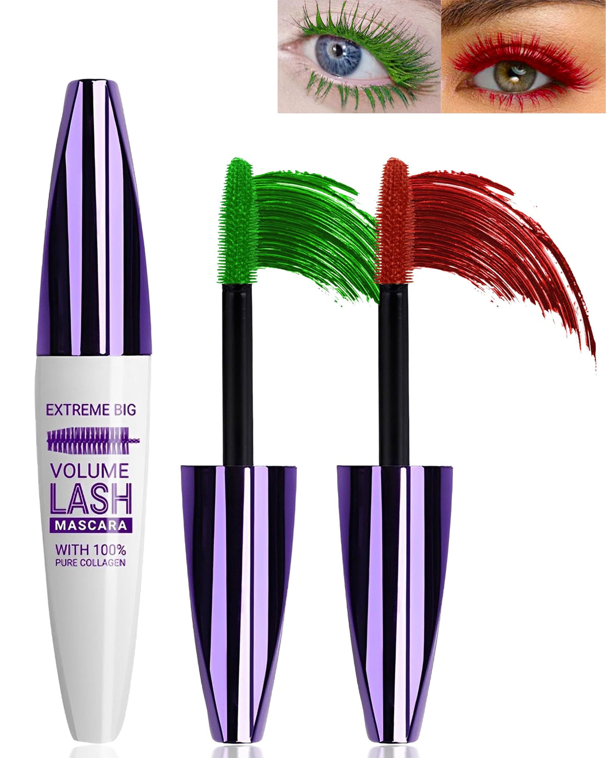 Lysdefeu 5D Green Red Mascara - Waterproof, Longlasting, Volumizing, Smudge-Proof, 2