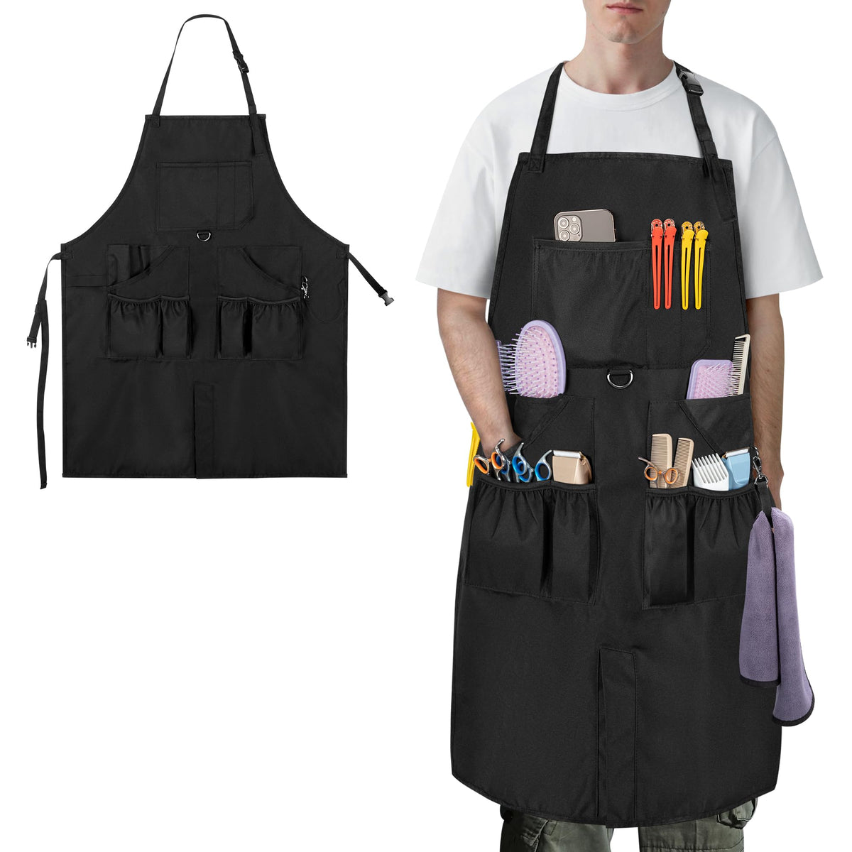 Hodrant Barber Apron - Water-Resistant, Adjustable, Multi-Pocket For Men & Women, Bleach-Proof