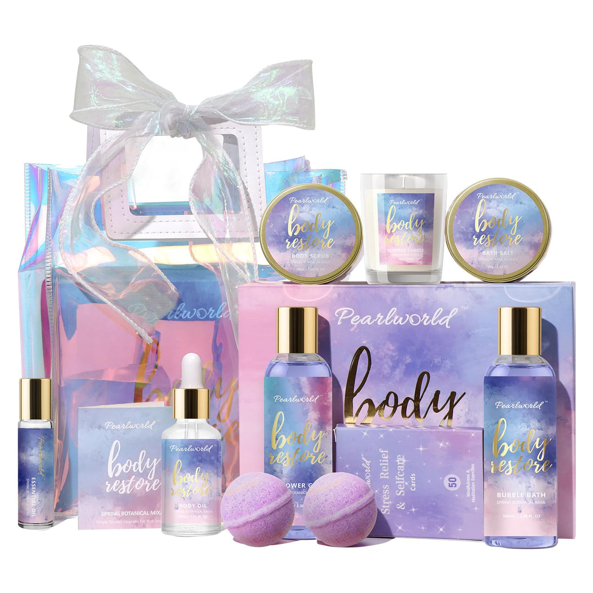 Pearlworld 12-Piece Spa Gift Set For Women - Bath And Body Lotion Gift Basket, Purple