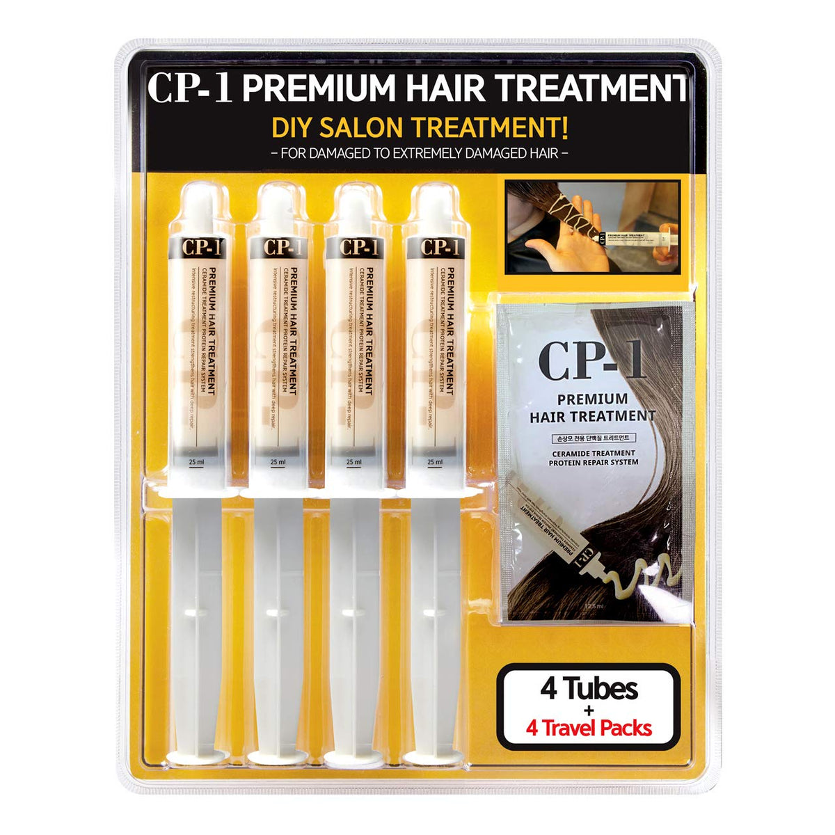 CP-1 Premium Hair Mask - Keratin Protein Treatment for Dry Hair, 25ml x 4 Tubes + 4 Travel Packs