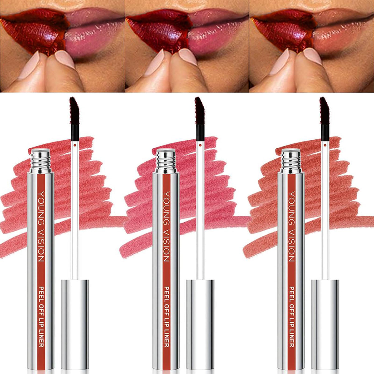 Young Vision 3-Pc Matte Waterproof Peel Off Lip Liner Set - Precise Lip Contour For Women