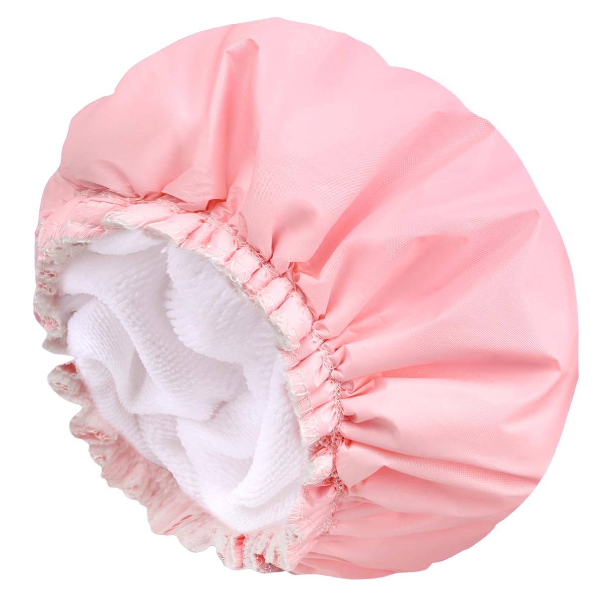 Chfong Pink Extra Large Terry Cloth Lined Shower Cap - Double Waterproof, Reusable Bath Hair Cap