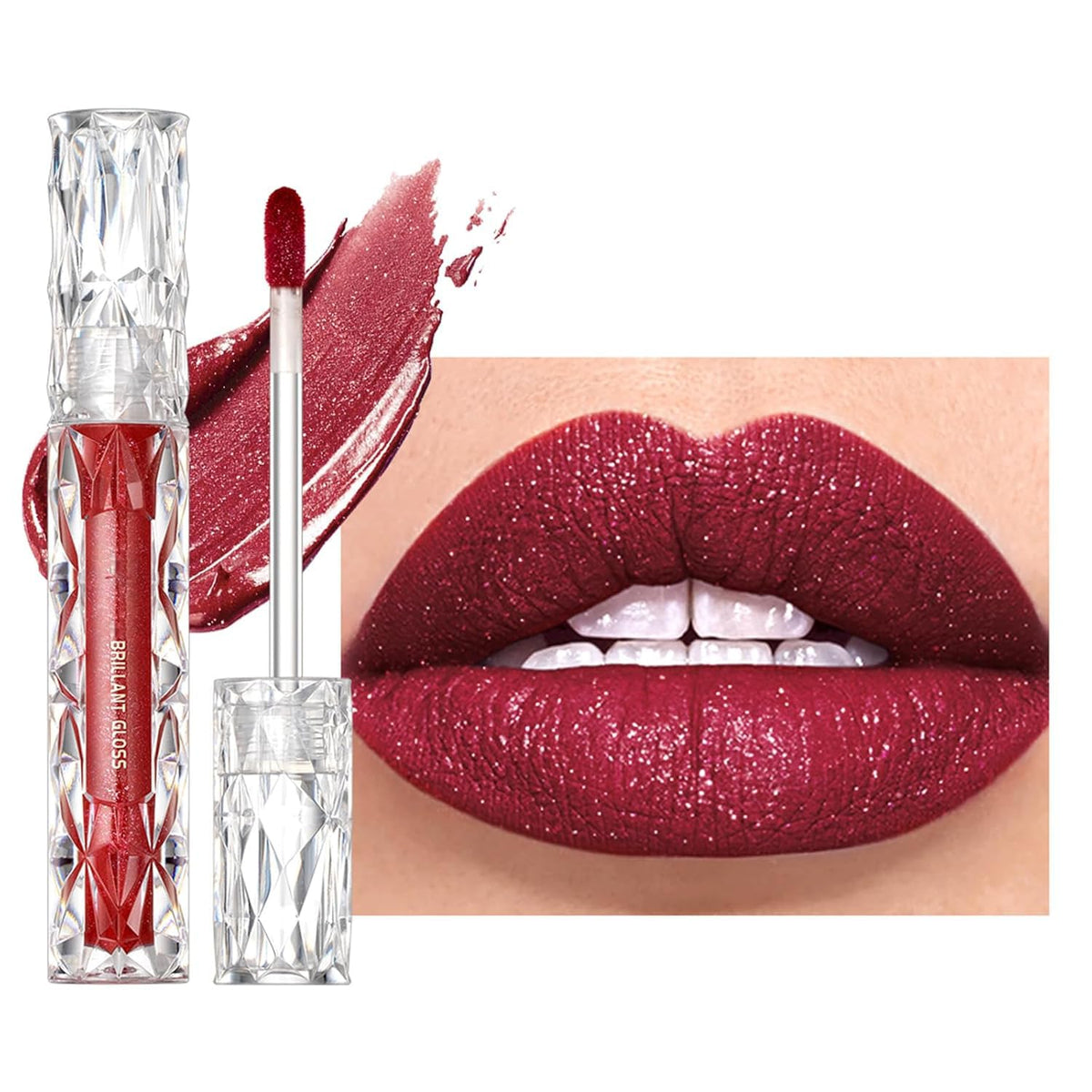 Easilydays Red Lip Gloss - High Pigment Diamond Shimmer, Long-Lasting, Waterproof, 1 Fl Oz