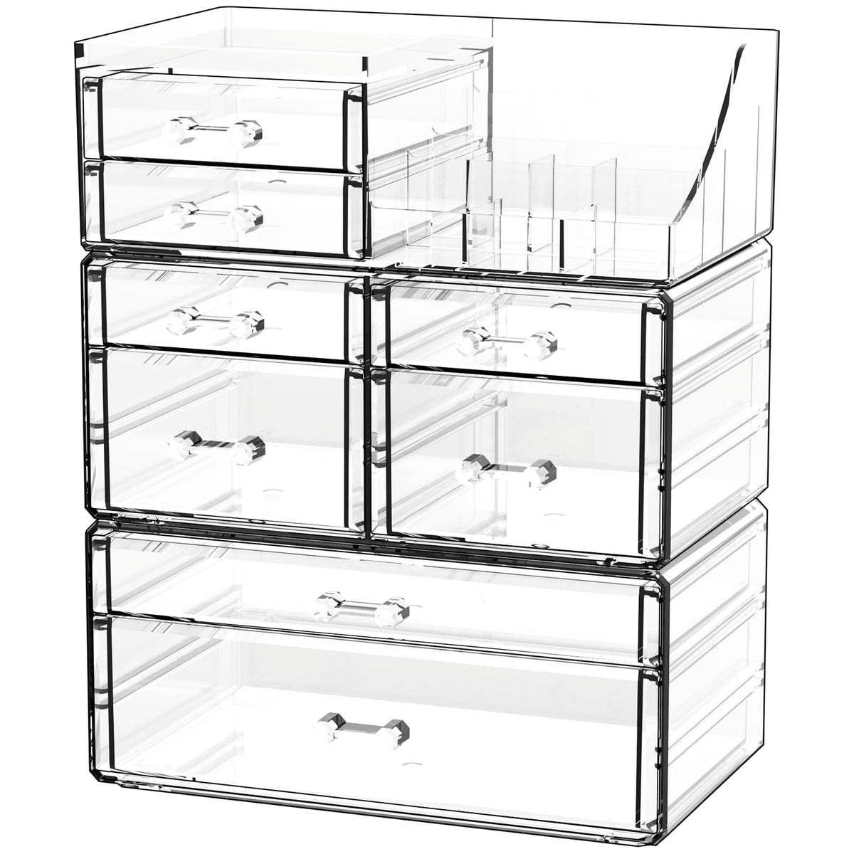 Cq Acrylic Clear Makeup Organizer Set - 2-Piece Vanity Storage With 5 Drawers For Jewelry & Skincare