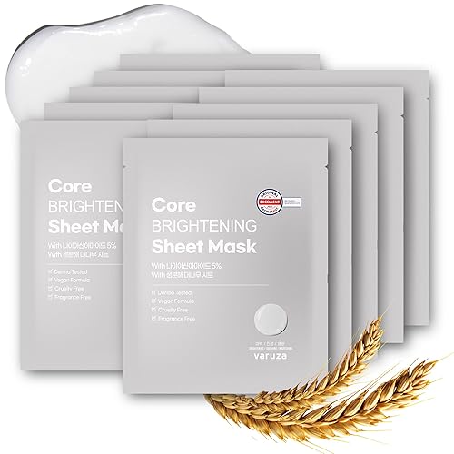 Varuza Core Nourishing Sheet Masks With Niacinamide & Tranexamic Acid For Glowing Skin, 10 Count