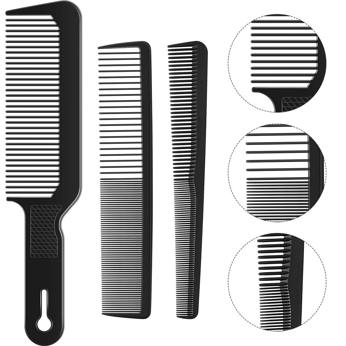 Boao 3-Piece Barber Comb Set - Heat-Resistant Plastic Taper & Flattop Combs For Men & Women