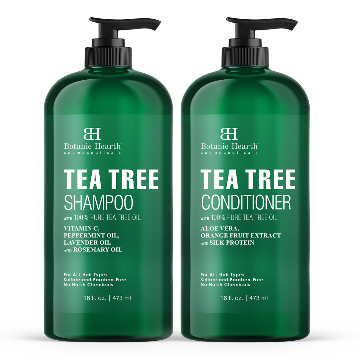 Botanic Hearth Tea Tree Oil Shampoo & Conditioner Set, 16 Fl Oz - Itchy Dry Scalp Relief