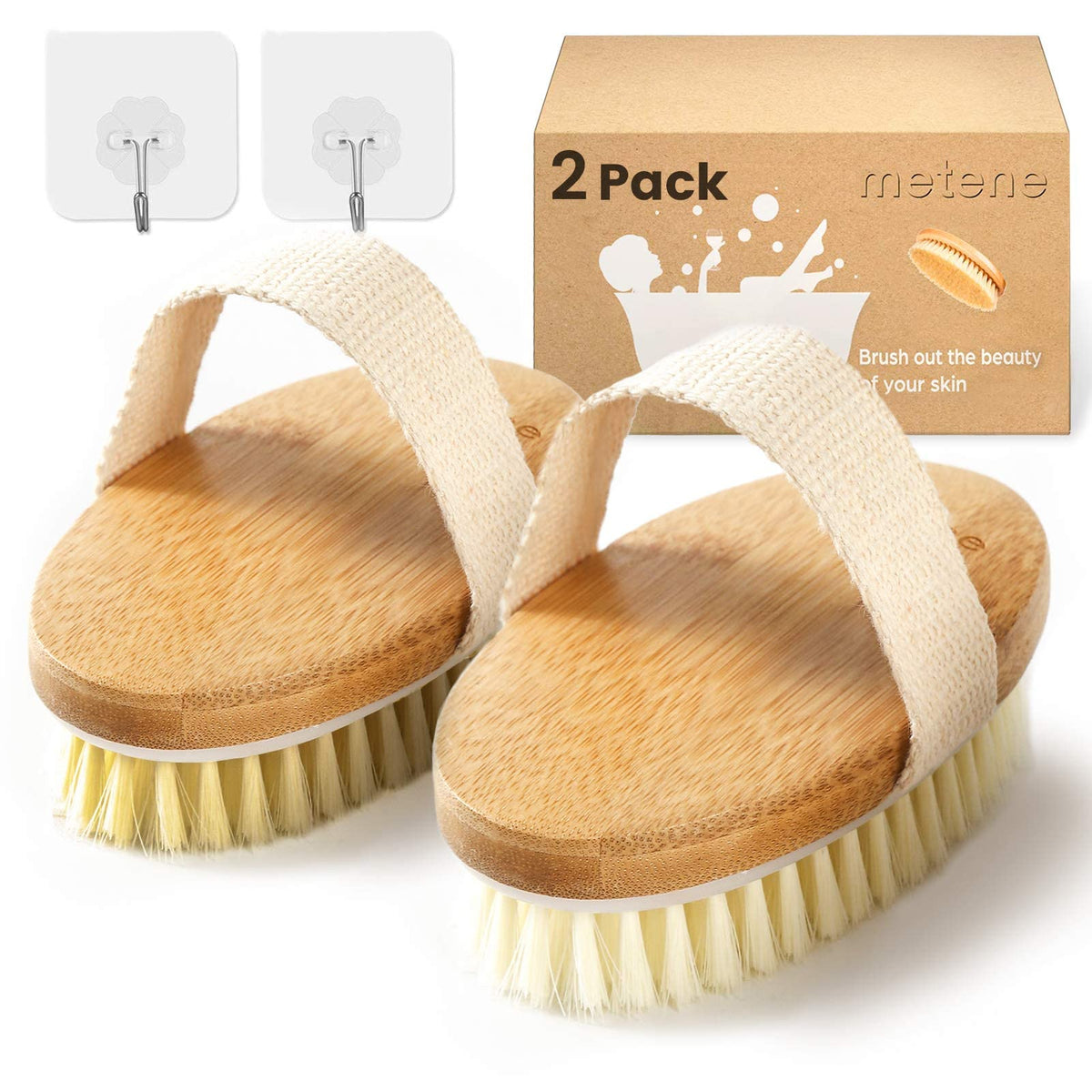 Metene Dry Brushing Body Brush Set - Exfoliating, Massage For Cellulite & Circulation, 2 Pack