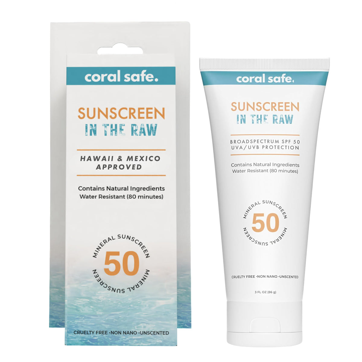 Coral Safe Reef Safe Sunscreen Travel Lotion Spf 50 - Biodegradable, Zinc, Water Resistant