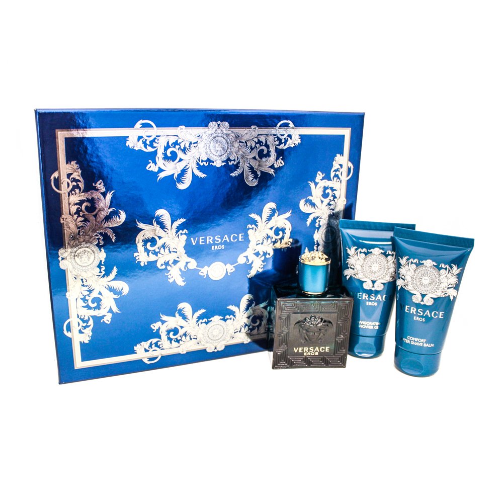 Versace Eros Gift Set For Men - 1.7 Oz Edt, Shower Gel & Aftershave Balm Combo