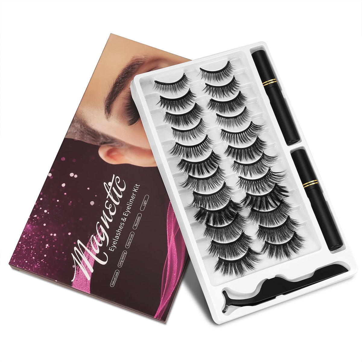 Katge Magnetic Eyelashes And Eyeliner Kit, 12 Reusable Pairs, Easy No Glue 3D Natural Look