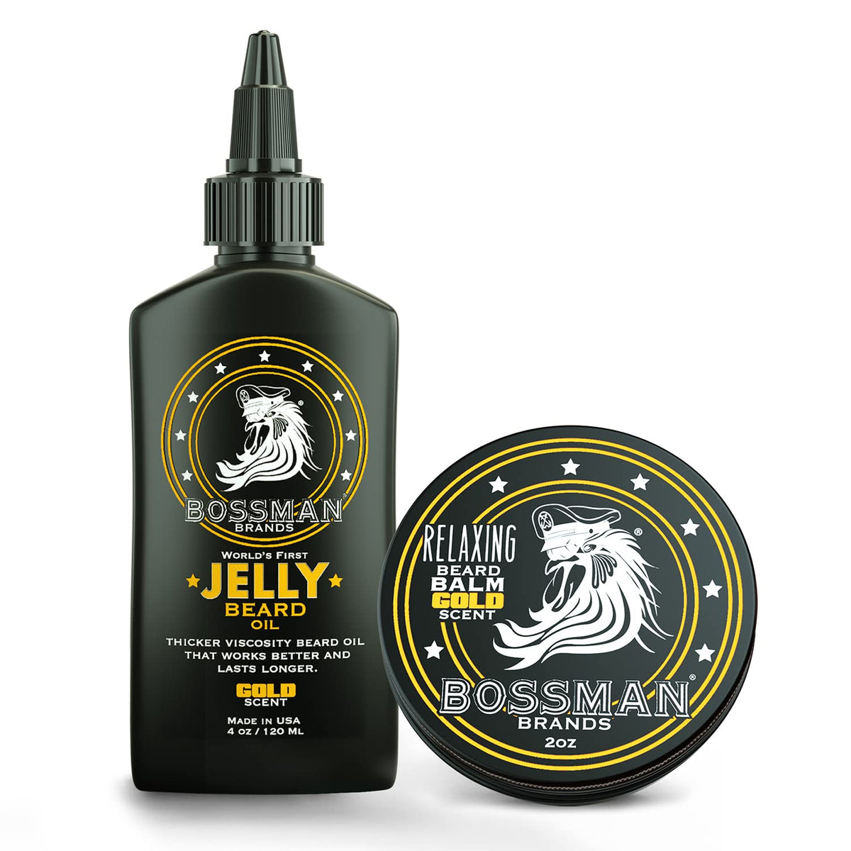 Bossman Beard Oil Jelly & Relaxing Beard Balm Combo - Gold Scent, 4 Fl Oz (Pack Of 2)