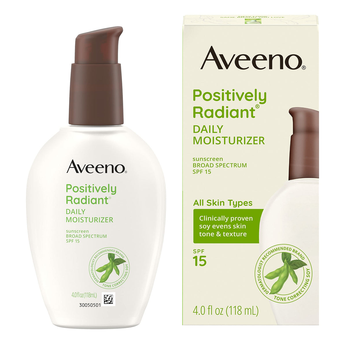 Aveeno Positively Radiant Daily Face Moisturizer Spf 15, Hydrating, Oil-Free, 4 Fl Oz