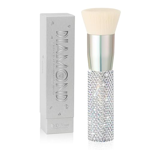 DUcare Rhinestone Flat Top Kabuki Brush - Synthetic Liquid Blending Makeup Tool in Silver