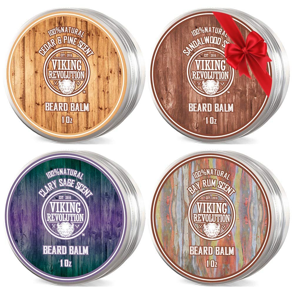 Viking Revolution Beard Balm Variety Pack - 4 Scents, 1Oz Each - Softens & Strengthens Beards