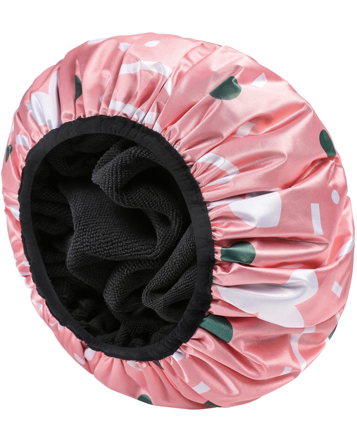 Yizijizi Large Pink Terry Lined Shower Cap For Long Thick Hair, Waterproof & Reusable