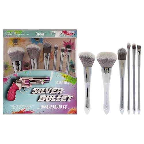 Rude Silver Bullet Makeup Brush Kit - 6 Pc Professional Brushes For Women