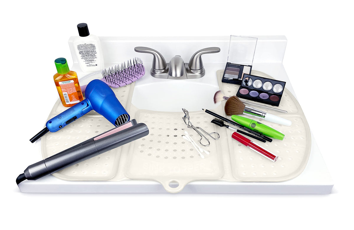 Sink Topper Large Pearl Bathroom Sink Cover & Organizer Mat, Must-Have Makeup Brush Cleaner