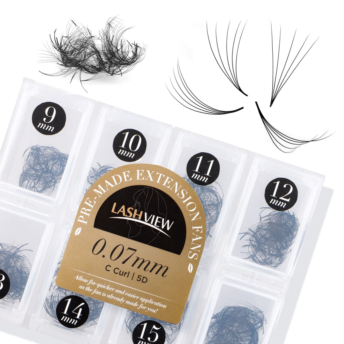 LASHVIEW 1000 Premade Volume Fans 9-16mm C&D Curl, Handmade Russian Lash Extensions 5D/10