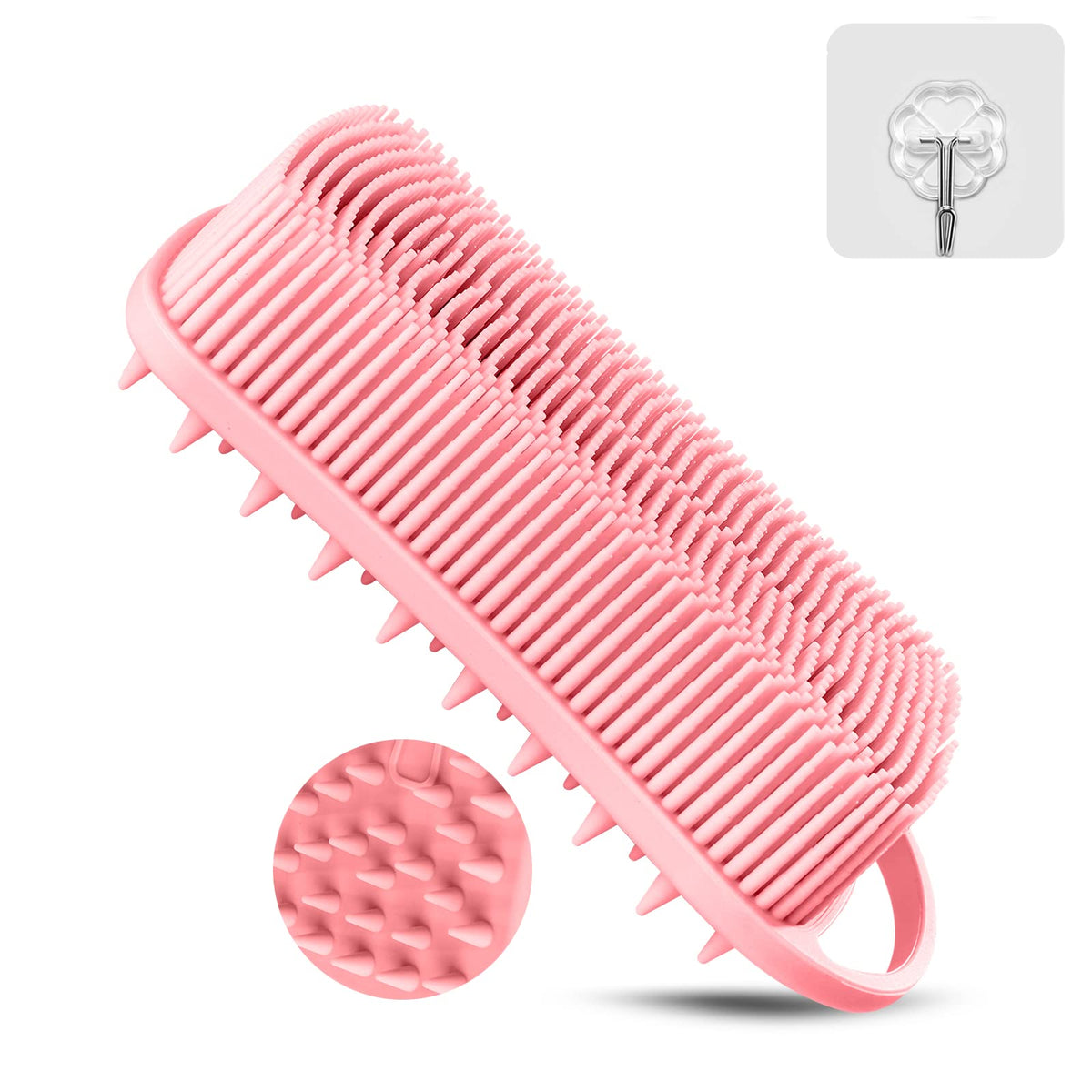 Yealife Silicone Body Scrubber & Scalp Brush - 2 In 1 Pink Shower Tool For Men & Women