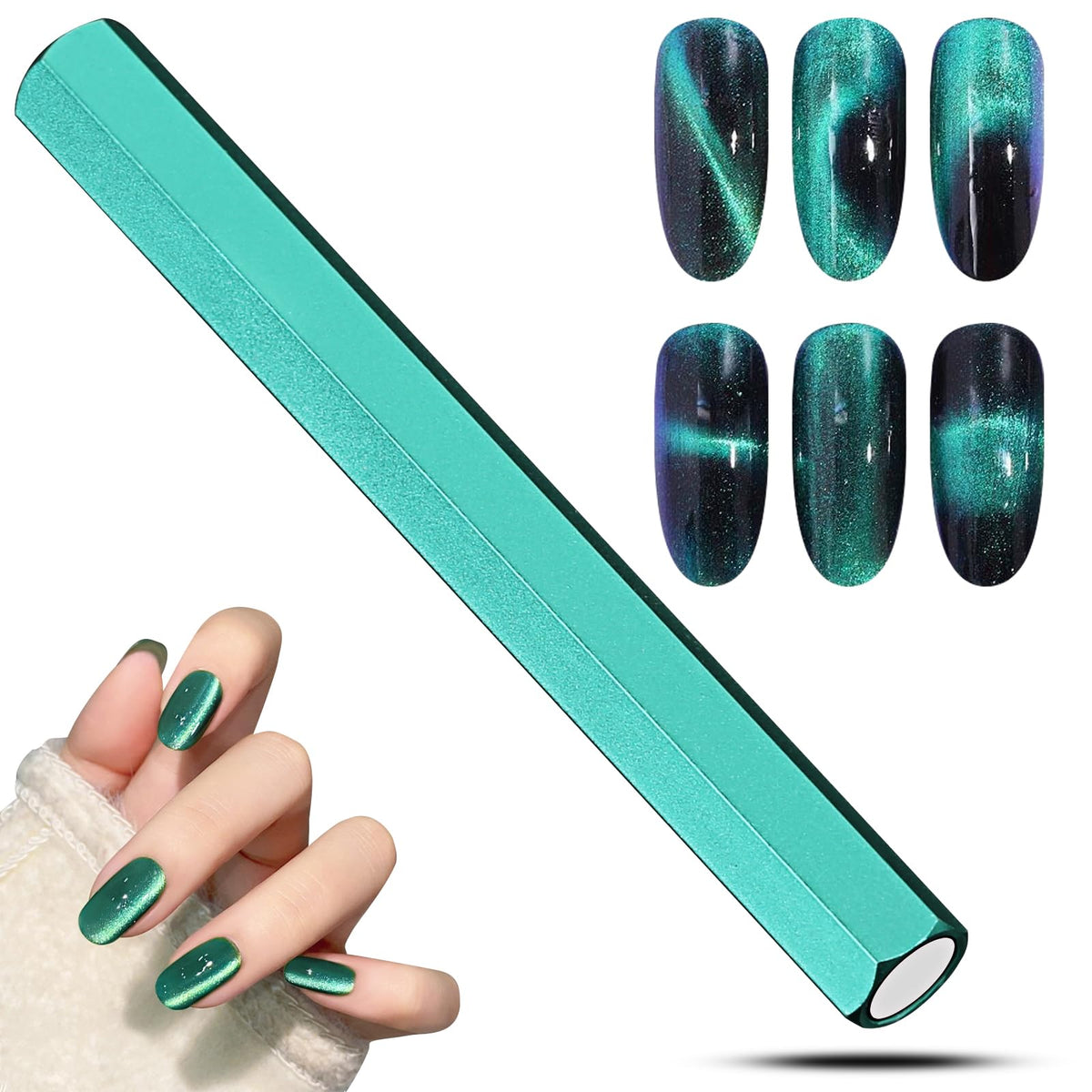 C12Rtive Cat Eye Magnet Tool - Double-Ended Hexagon Nail Magnet Stick For Gel Polish, Green