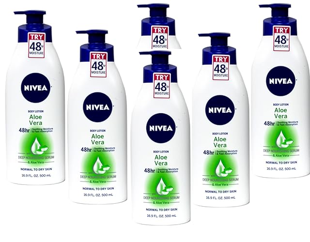 Nivea Aloe Vera Lotion 48 Hour Moisture 16.9Oz Pump (6 Pack) - Hydrating Skin Care