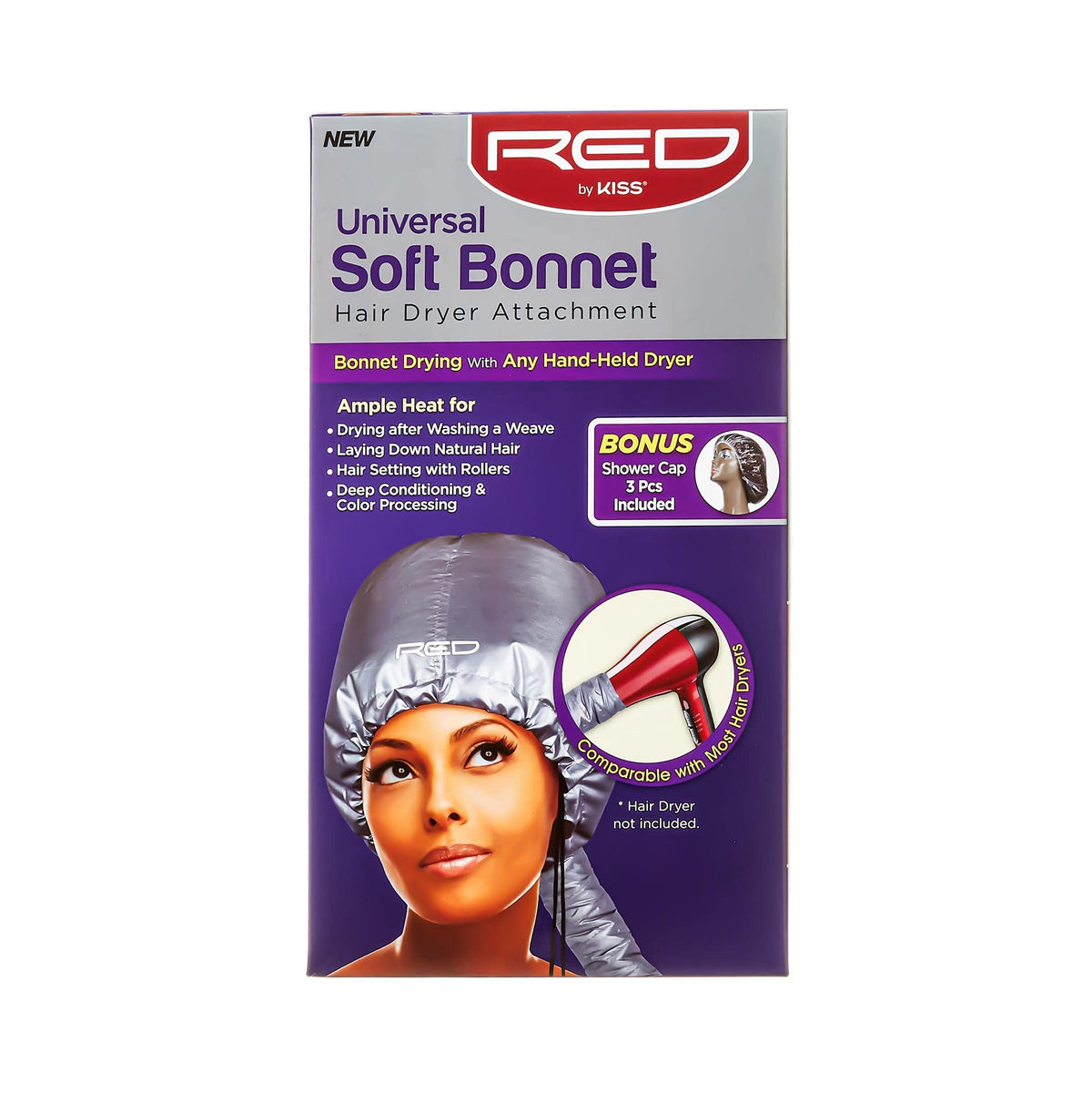 Red By Kiss Soft Bonnet Hair Dryer Attachment With Shower Caps - Universal Fit For Hand Held Dryers