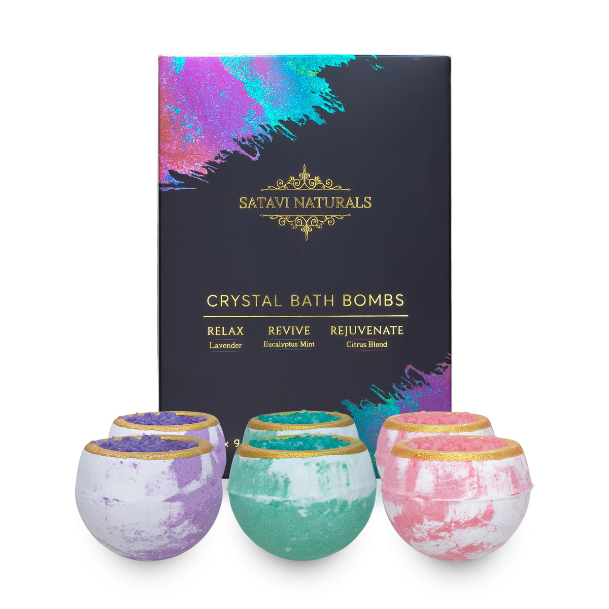 Satavi Naturals Crystal Bath Bombs (6 Pack) - Luxurious Aromatherapy For Silky Smooth Skin