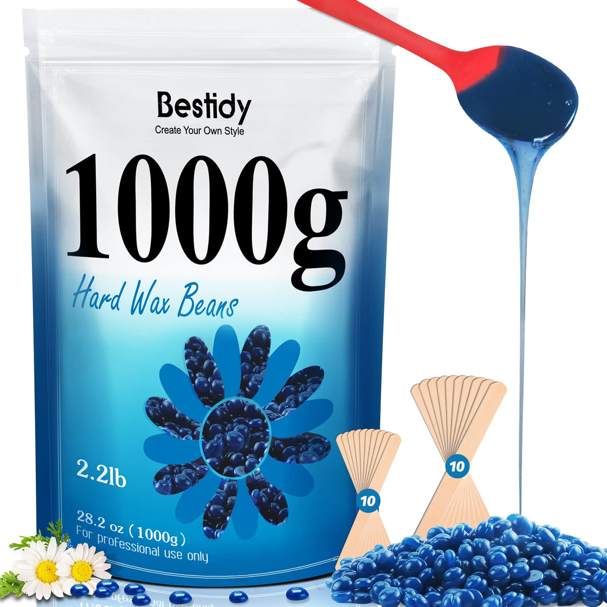 Bestidy Hard Wax Beads 1000G - Blue Waxing Beans For Hair Removal, All Body & Bikini Areas