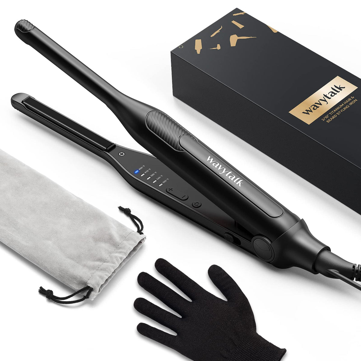 Wavytalk Mini Flat Iron, 3/10&quot; Ceramic Hair Straightener For Short Hair & Edges, Graphite Black