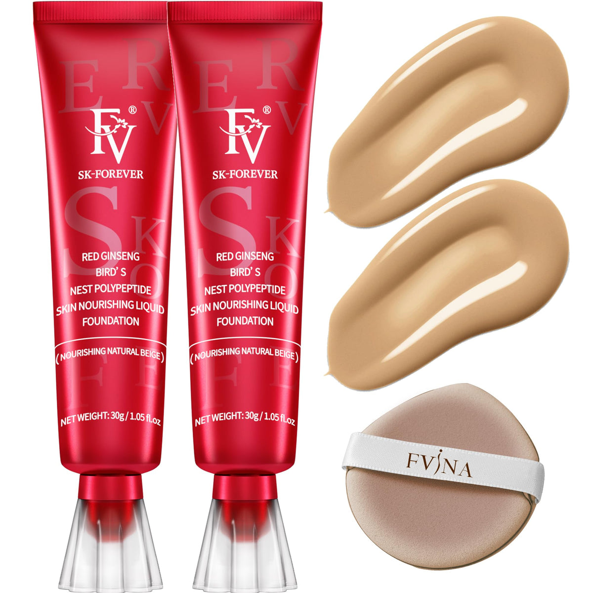 Fv Hydrating Liquid Foundation 2 Pack - Waterproof, Lightweight, Medium Coverage, Natural Beige