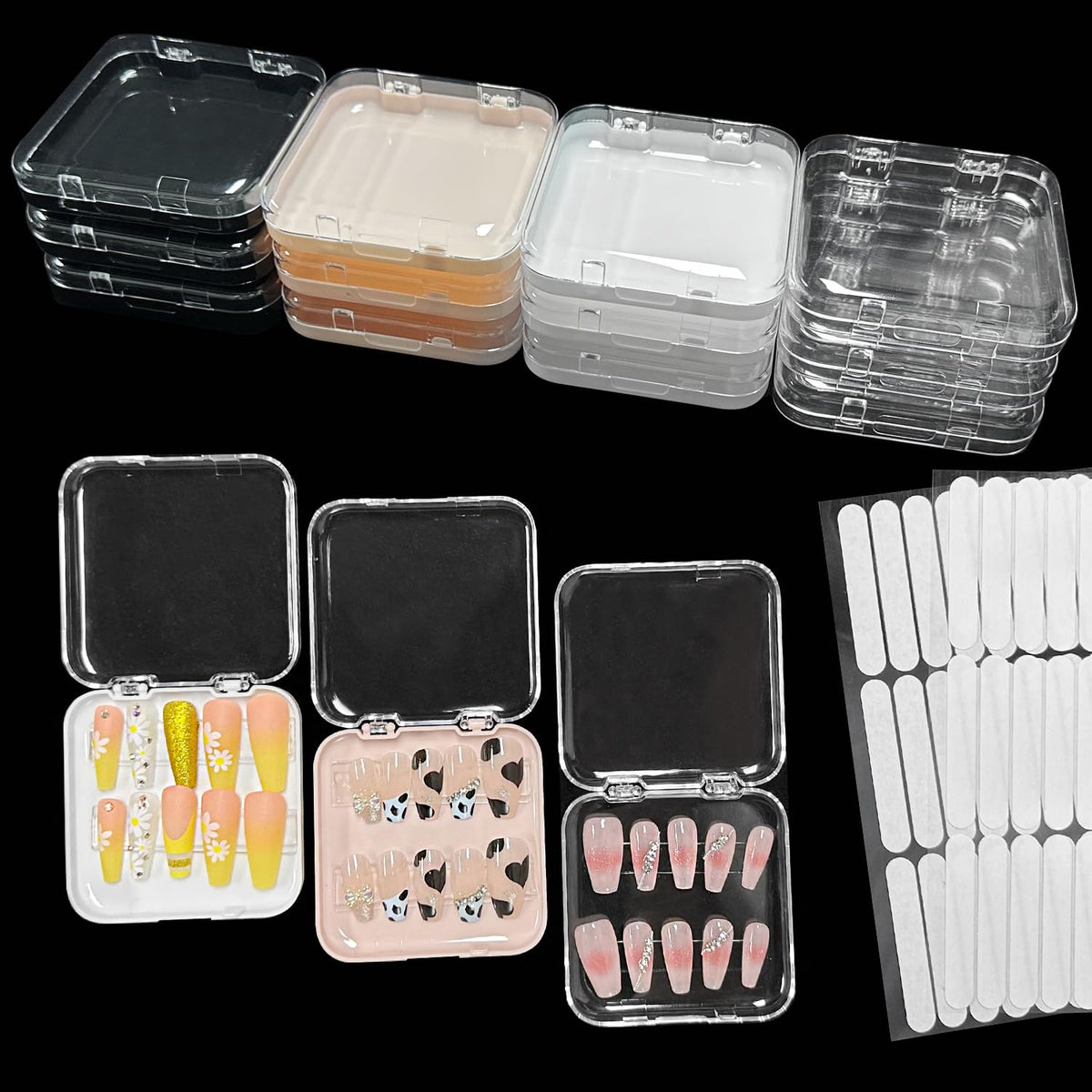 Sawvolker 12 Pcs Press On Nail Storage Box With 60 Pcs Adhesive Tape - Nail Organizer Case