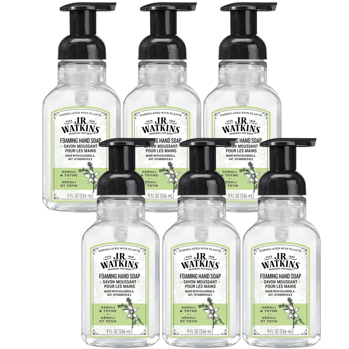 J.R. Watkins Foaming Hand Soap - Moisturizing, Alcohol-Free, Neroli & Thyme, 9 Fl Oz, 