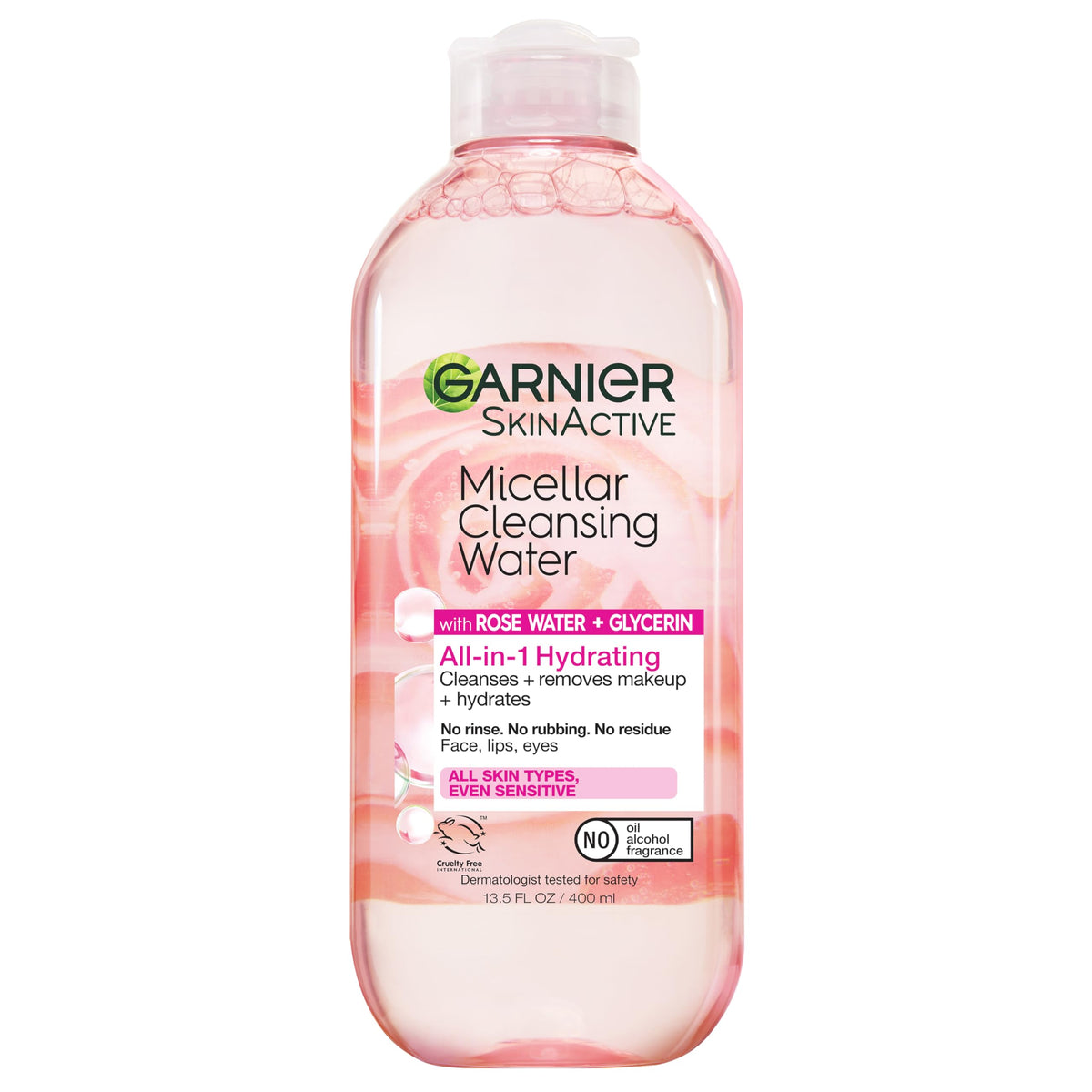 Garnier Micellar Water With Rose & Glycerin, Hydrating Cleanser & Makeup Remover, 13.5 Fl Oz