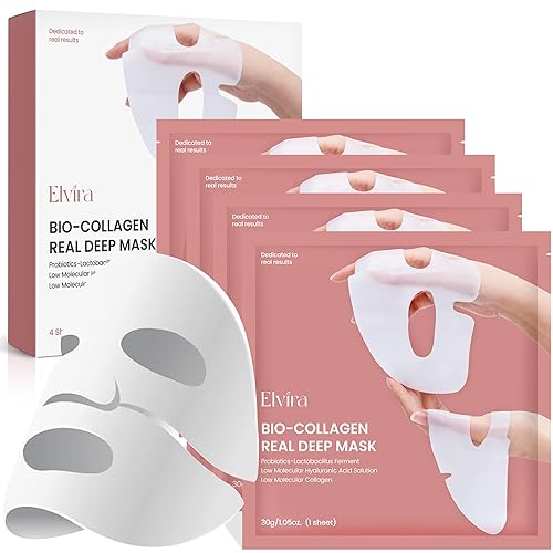 Elvira Bio-Collagen Face Mask - Hydrating Overnight Treatment, 4-Pack For Women