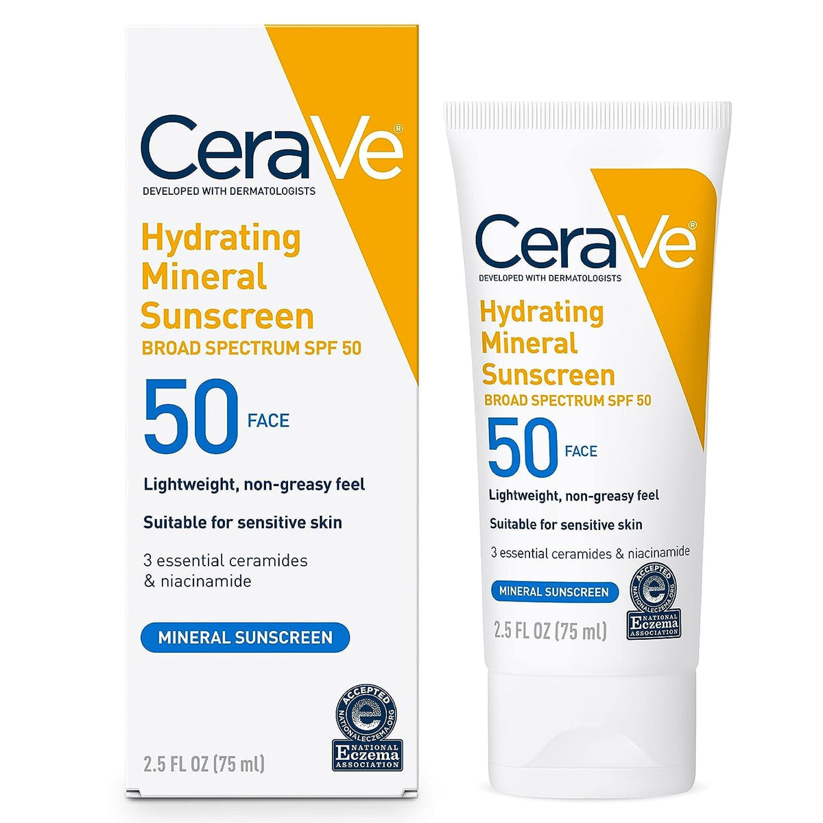 Cerave Mineral Sunscreen Spf 50, Zinc Oxide & Titanium Dioxide, Oil-Free, Travel Size 2.5 Oz