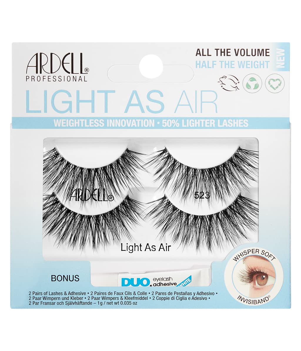 Ardell Light As Air 523 Lashes 2 Pair + Duo Adhesive Pipette - Lightweight & Comfortable