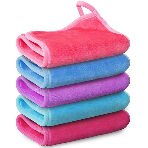 Nugilla Reusable Microfiber Makeup Remover Cloths - 5 Pack Towels For Women, Multi-Color