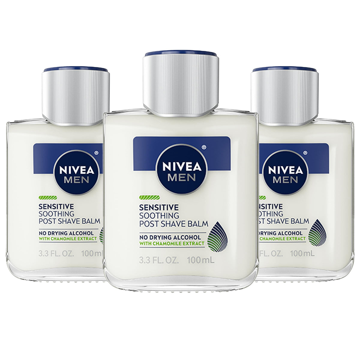 Nivea Men Sensitive Soothing Post Shave Balm, Alcohol-Free, 3 Pack Of 3.3 Fl Oz Bottles