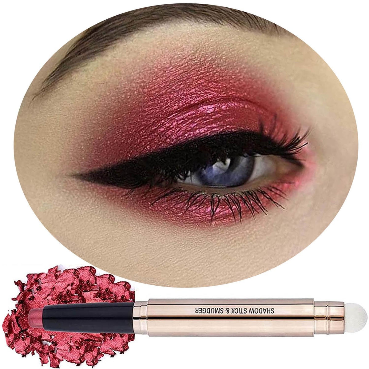 Daeuwiutr Rose Red Shimmer Eyeshadow Stick - Waterproof Glitter Pencil, Long Lasting Highlighter