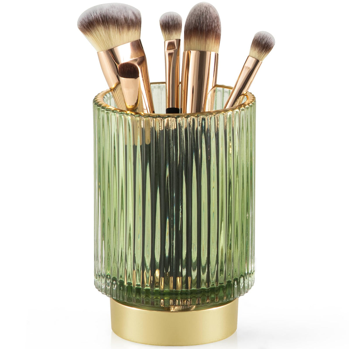 Canitoron Glass Makeup Brush Holder - Green L Cosmetic Organizer For Brushes, Pens, And Pencils