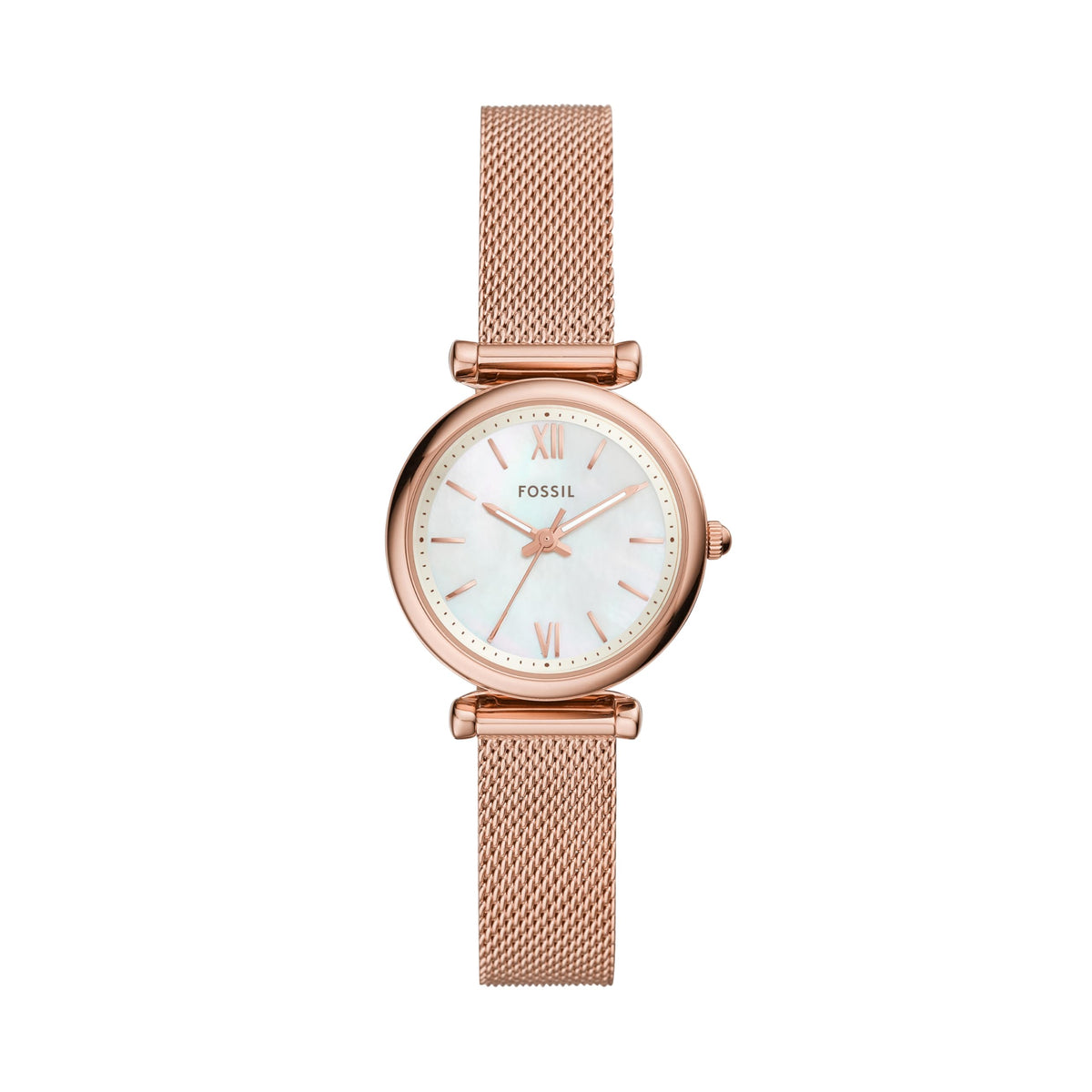 Fossil Women'S Carlie Mini Quartz Watch, Rose Gold Stainless Steel Mesh, Model Es4433