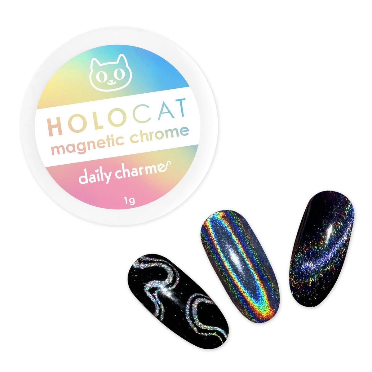 Daily Charme Holographic Silver Cat Eye Magnetic Nail Powder 1G - 3-In-1 Diy Manicure