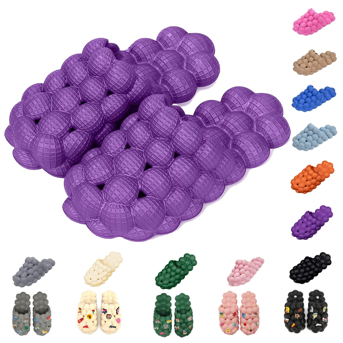 Aiminuo Bubble Slides For Women & Men, Purple Massage Spa Slippers With Thick Cloud Cushion Sole