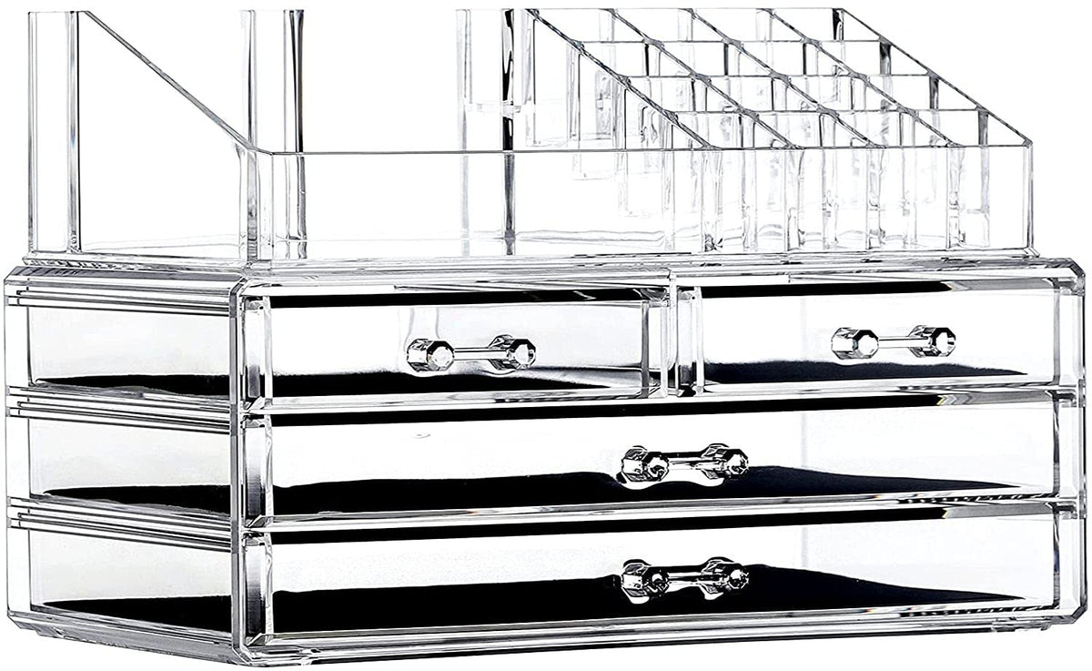 Cq Acrylic Clear 2-Pack Makeup Organizer - Stackable 4-Drawer Vanity Storage For Beauty Products