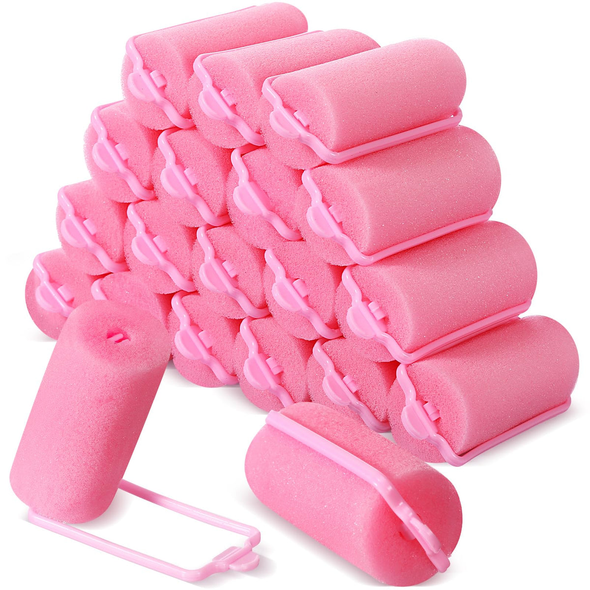 Geyoga 18-Piece Pink Foam Hair Rollers - Large Soft Curlers for Women (1.4 x 2.6